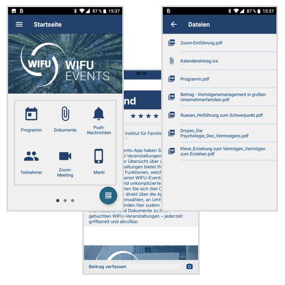 Screenshots der WIFU-Events App
